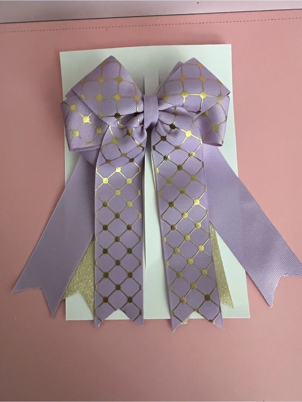 Lavender Bow Hair Ribbon for Kids with Gold Accent